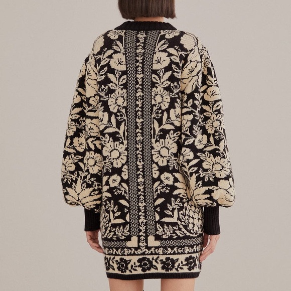 NEW FARM Rio Black Pineapple Garden Mini Sweater Dress Tunic Floral Knit Size XL - Picture 6 of 15